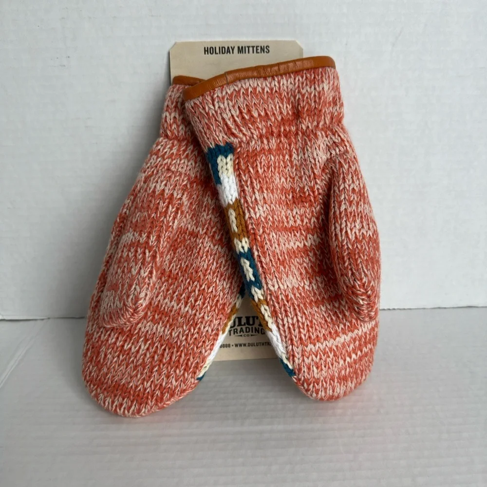 DULUTH Trading Leather Trim Fleece Lined Holiday Mittens Sz S\M